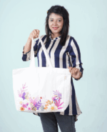 Stylish Cotton Tote Bag With Floral Art Print - Image 3