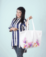 Cotton Tote Bag With Watercolor Floral Art Print
